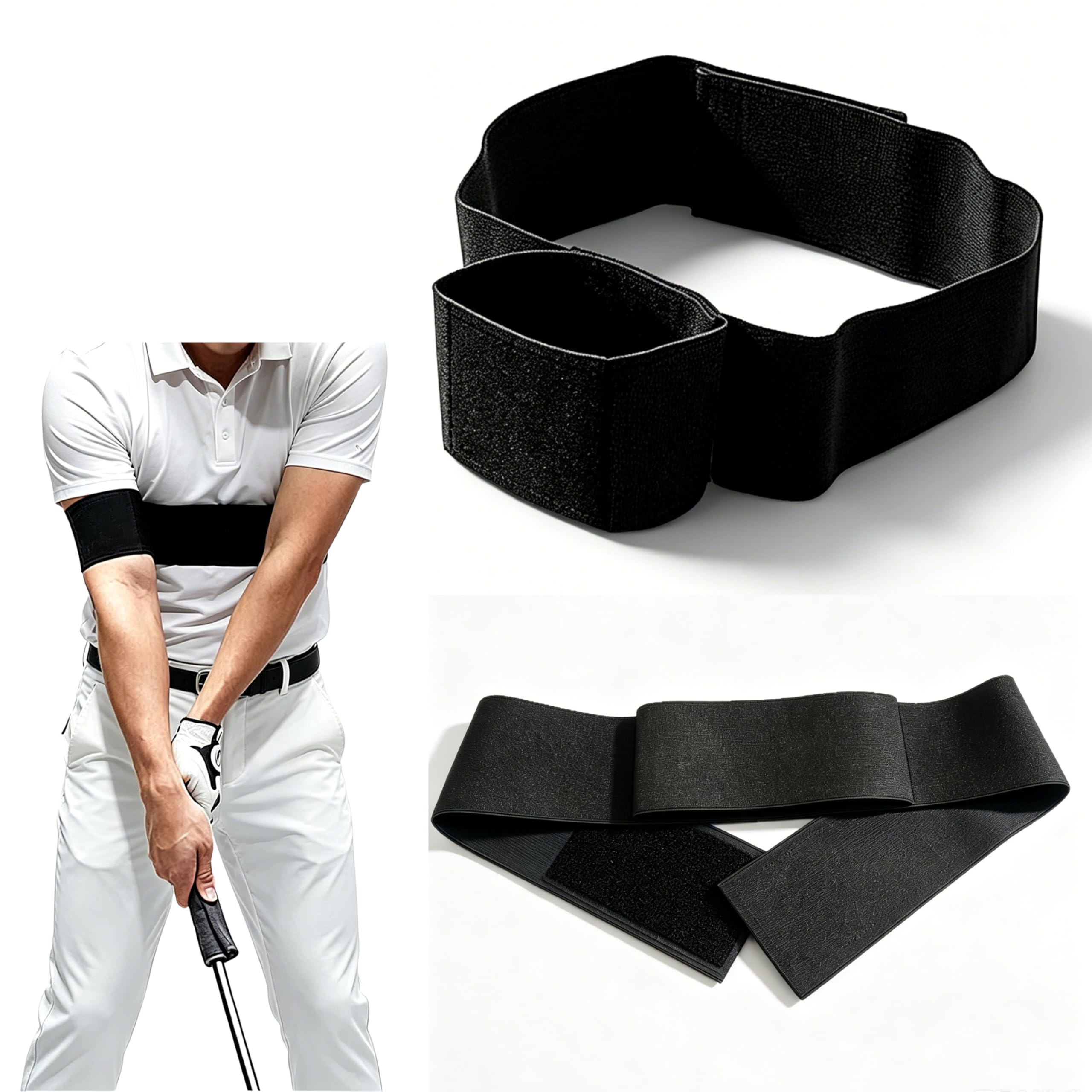 Golf Training Aid,Adjustable Swing Correcting Arm Band,Golf Arm Correction Strap,Elastic Golf Swing Trainer,for Beginners to Improve Swing Stability,Driving Range Training andOn-course SkillRefinement