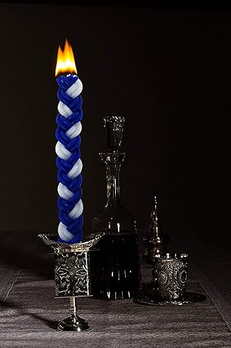 Miniatura 4 de Havdalah Candle - Trenzado azul y blanco - Velas Havdallah planas - Paquete de 6