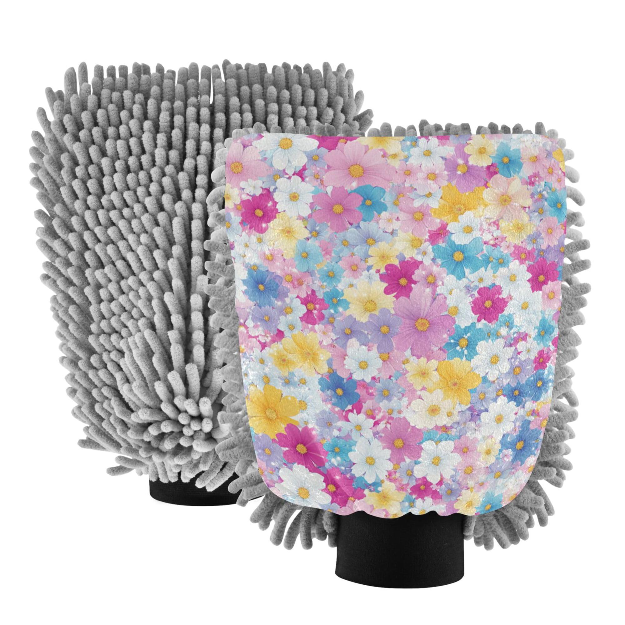 Beautiful Flowers Car Wash Mitt 11.8'' Car Washing Glove Scratch-Free Clean Sponges for Auto Supplies
