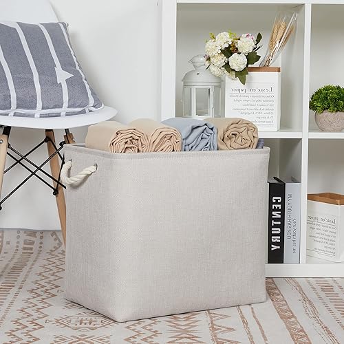 Miniatura 5 de DULLEMELO Paquete de 2 cestas de almacenamiento grandes para organizar canastas de lona de tela con asas de cuerda para estantes ropa cesta de