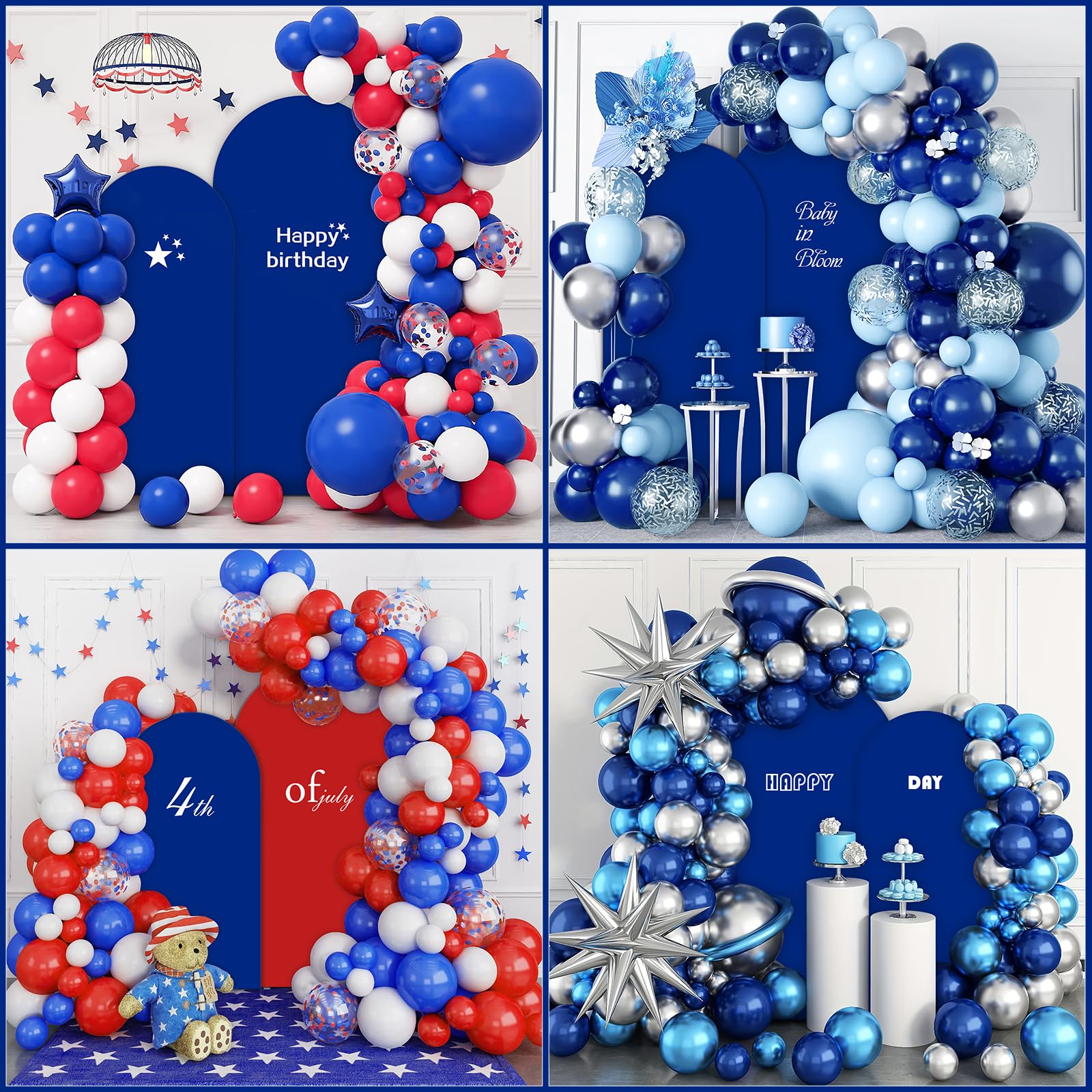 AIBIIN Telón de fondo con forma de arco de color azul real de 3.3 x 7 pies, cubierta de marco de arco con parte superior redonda de 2 lados que se ajusta al soporte de fondo para ceremonia de boda