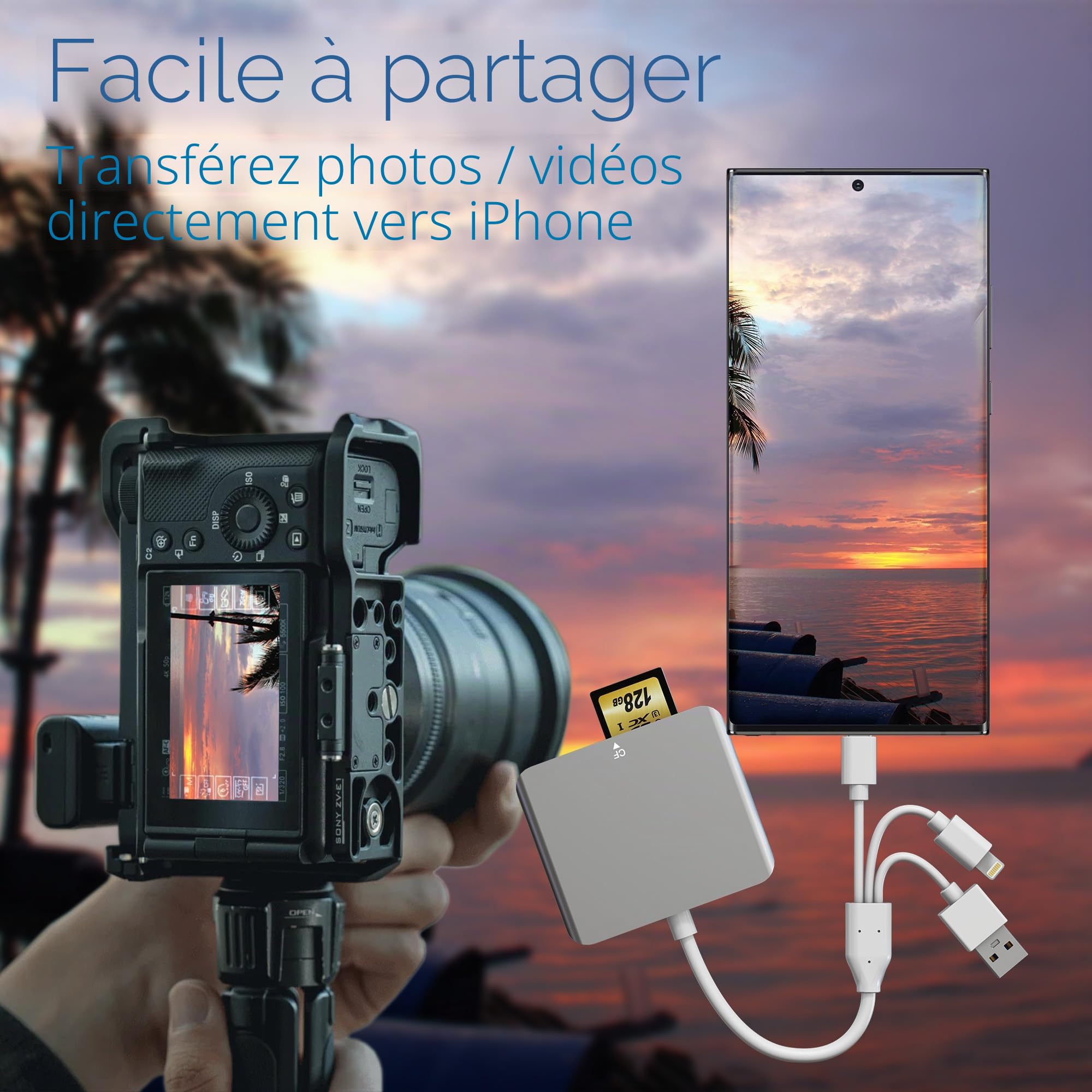 5 en 1 Lecteur Carte SD/CF/XD/Micro SD/MS Lecteur de Cartes USB C Adaptateur Carte SD pour iPhone 16/15/Android/PC/Windows/MAC OS/Chrome OS Memory Stick Pro Duo Card Reader avec Lightning+USB A+USB C