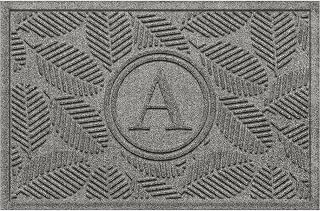 Bungalow Flooring Monogrammed Waterhog Door Mat, 2' x 3', Made in USA, Customizable Decorative Floor Covering, Skid Resistant, Indoor/Outdoor, Water-Trapping, Deanna Collection, Medium Grey