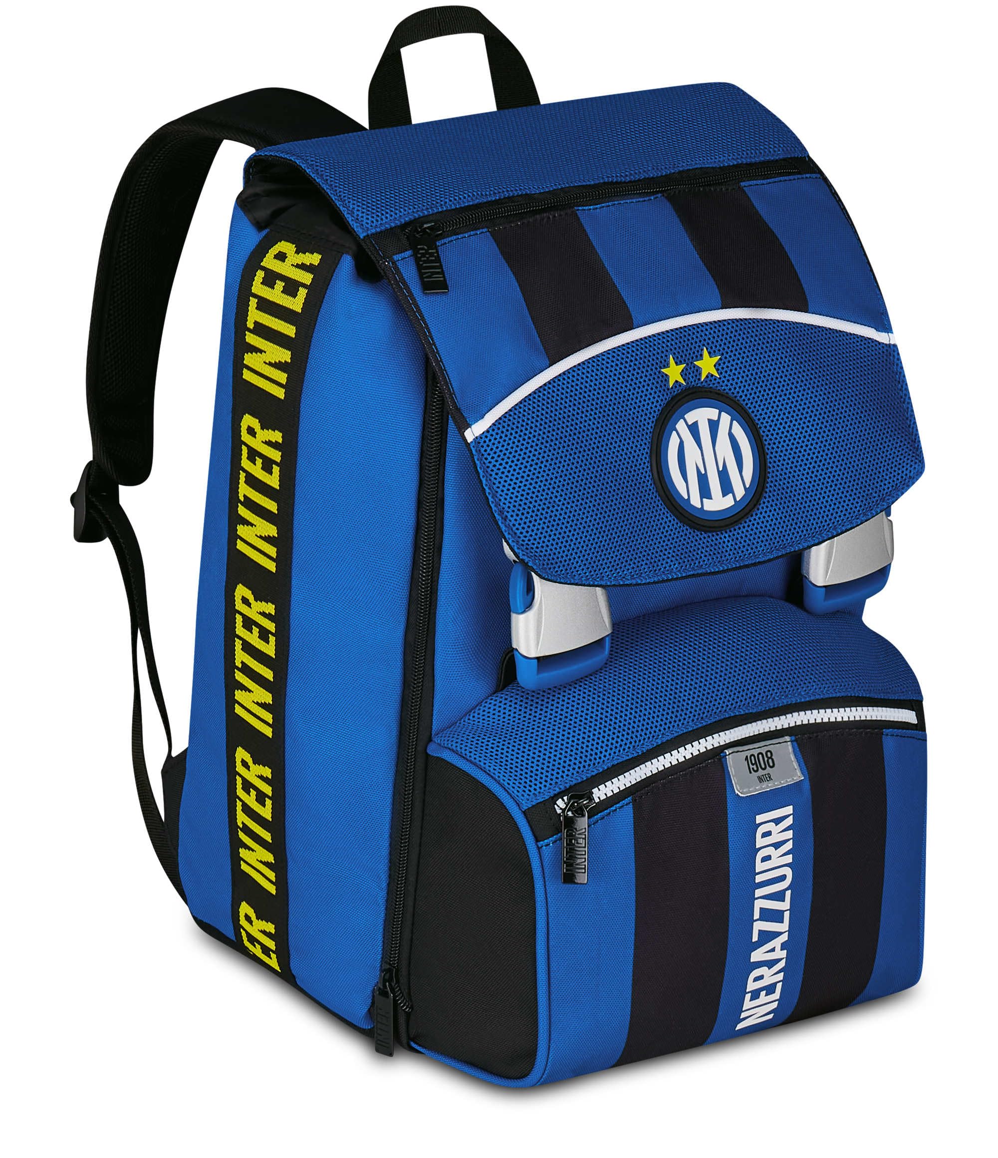 Seven Inter Zaino Calcio Doppio Scomparto Estensibile, Blu, Maxi Capienza, Schienale Preformato, Bambino, Elementare