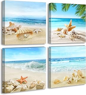 JiazuGo Beach Wall Art Bathroom Paintings Decor Seashell Starfish Nature...