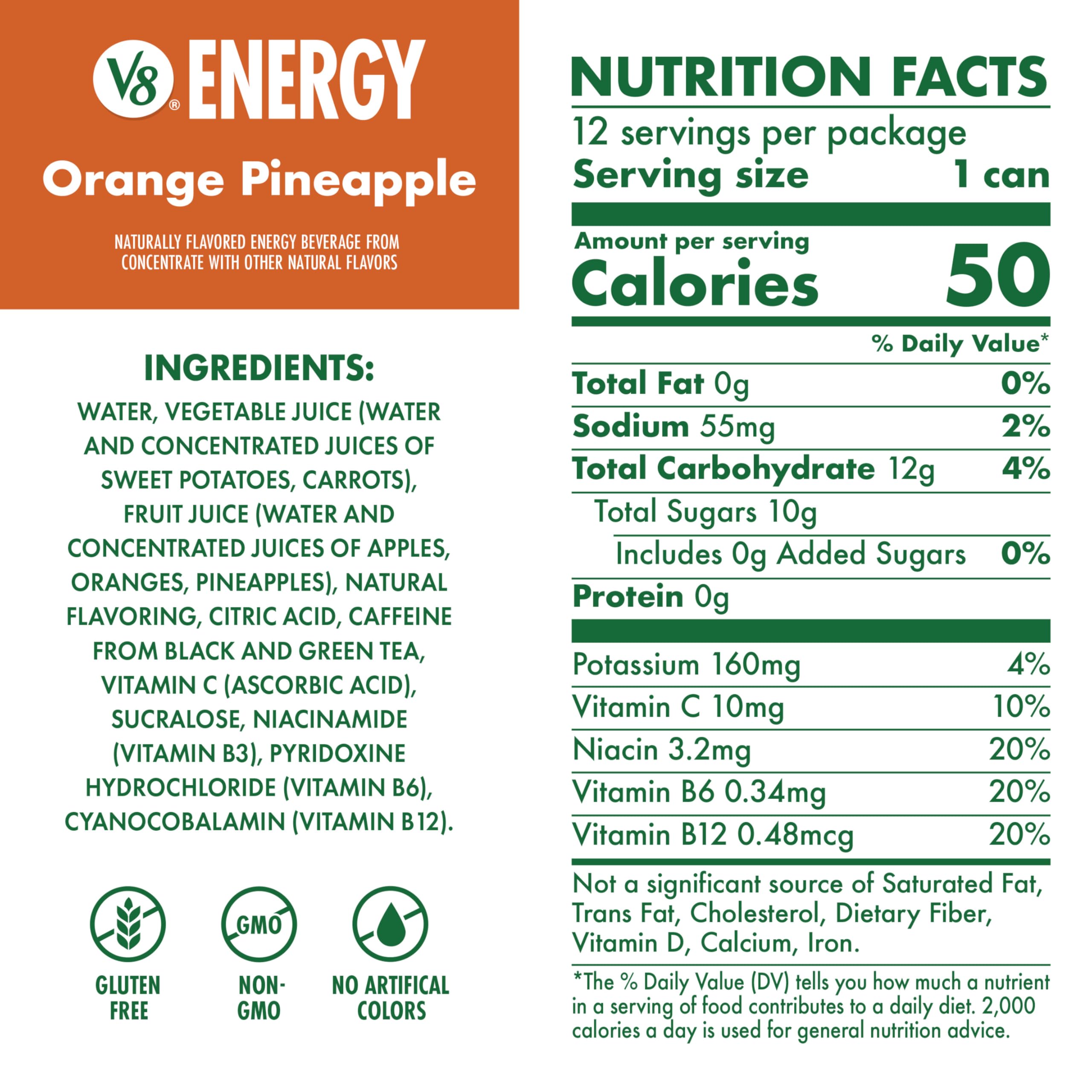 Amazon.com : V8 Energy Orange Pineapple Energy Drink, 8 fl oz Can