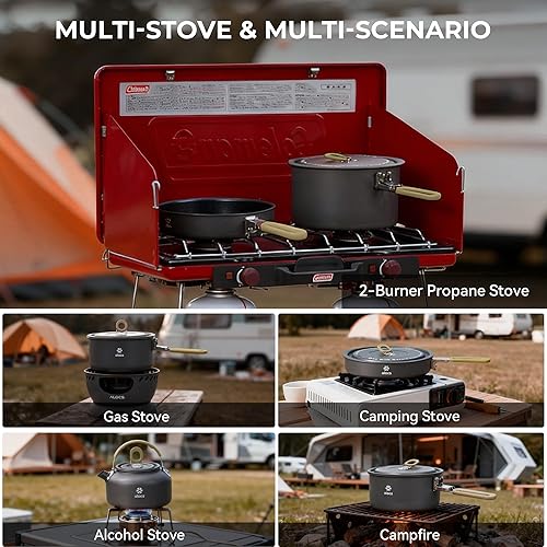 Miniatura 4 de Alocs Utensilios de cocina para camping, juego de sartenes antiadherentes portátiles con mango mejorado, ideal para cocina al aire libre, picnic,