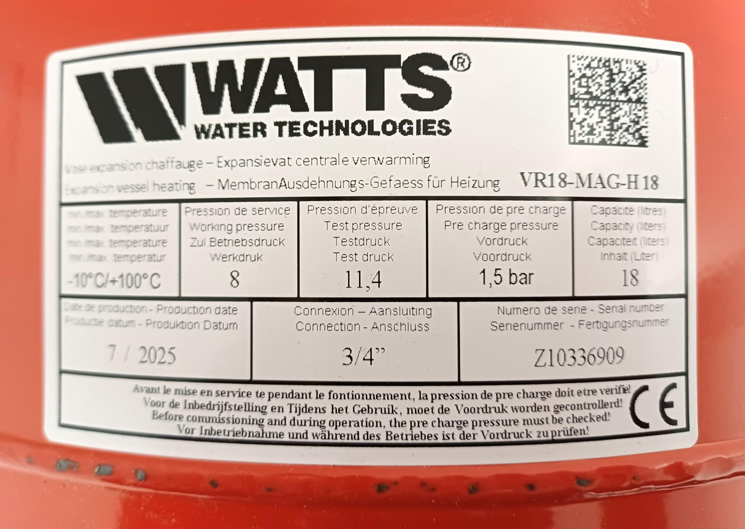 Vaso di espansione per caldaia a vescica intercambiabile, 18 litri
