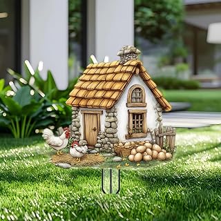 Rooster Garden Stakes Decor Yard Acrylic - 2D Spring Garden Acrylic Sign Decoration, Yard Art, Gift for Nature Lovers, for Indoor & Outdoor Flower Pots, Yard, Mini Gardens & Lawn (5.9”x5.9”) Y22