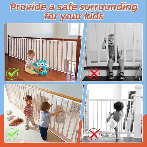 Miniatura 10 de Barandilla Guard de 10 pies de largo x 2.6 pies de alto, red de seguridad para cubierta a prueba de bebés, red de malla de balcón, malla de riel de