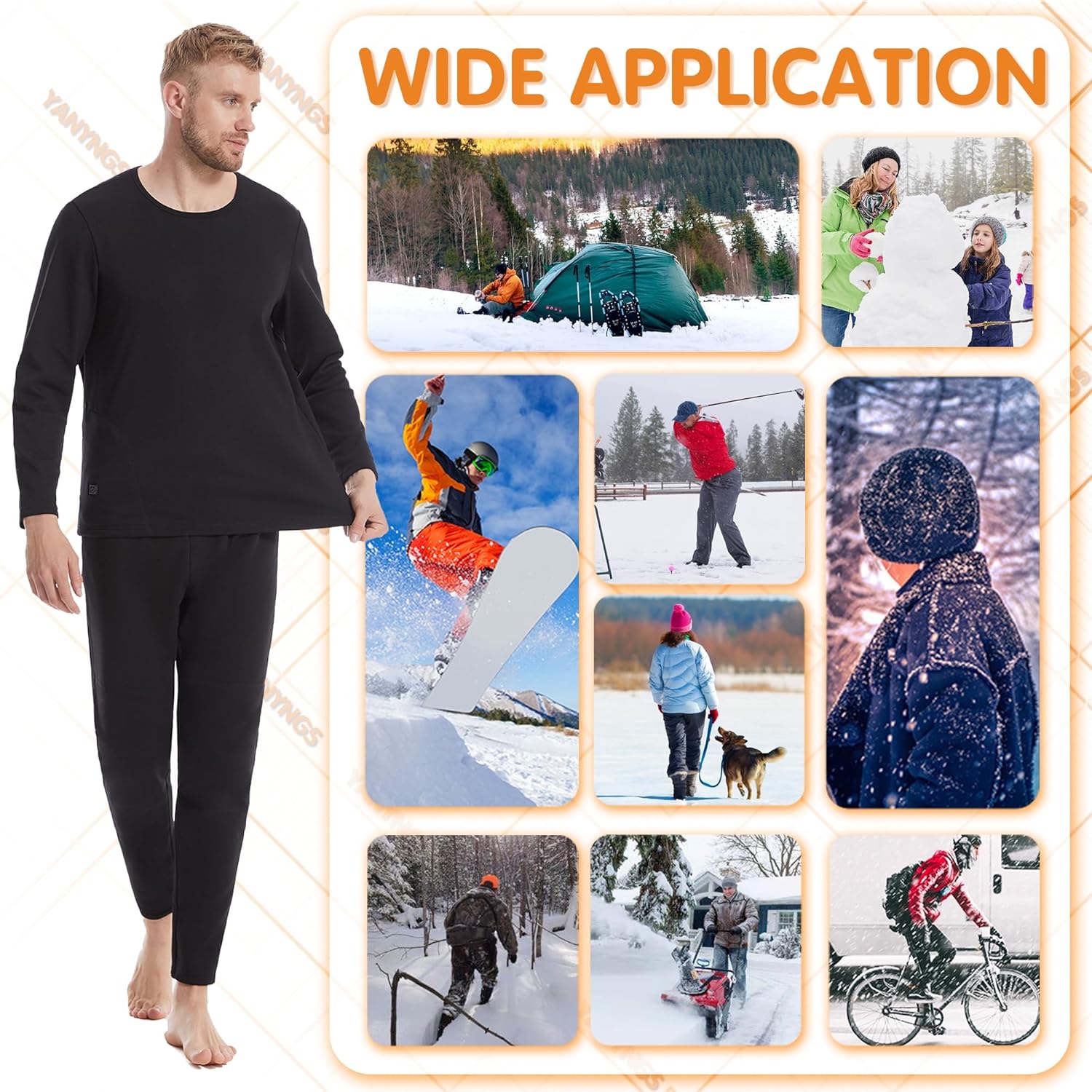 Electric Thermal Underwears Set, Men Women Heating Underwear Shirt and Pant Cold Protection Warm Long Johns Set