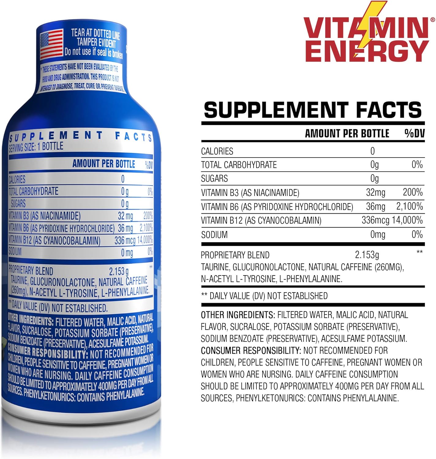 Vitamin Energy B12 Energy Drink Shots, Acai Pomegranate Flavor, Up to 7+ Hours of Energy, 1.93 Fl Oz, 48 Count : Health & Household