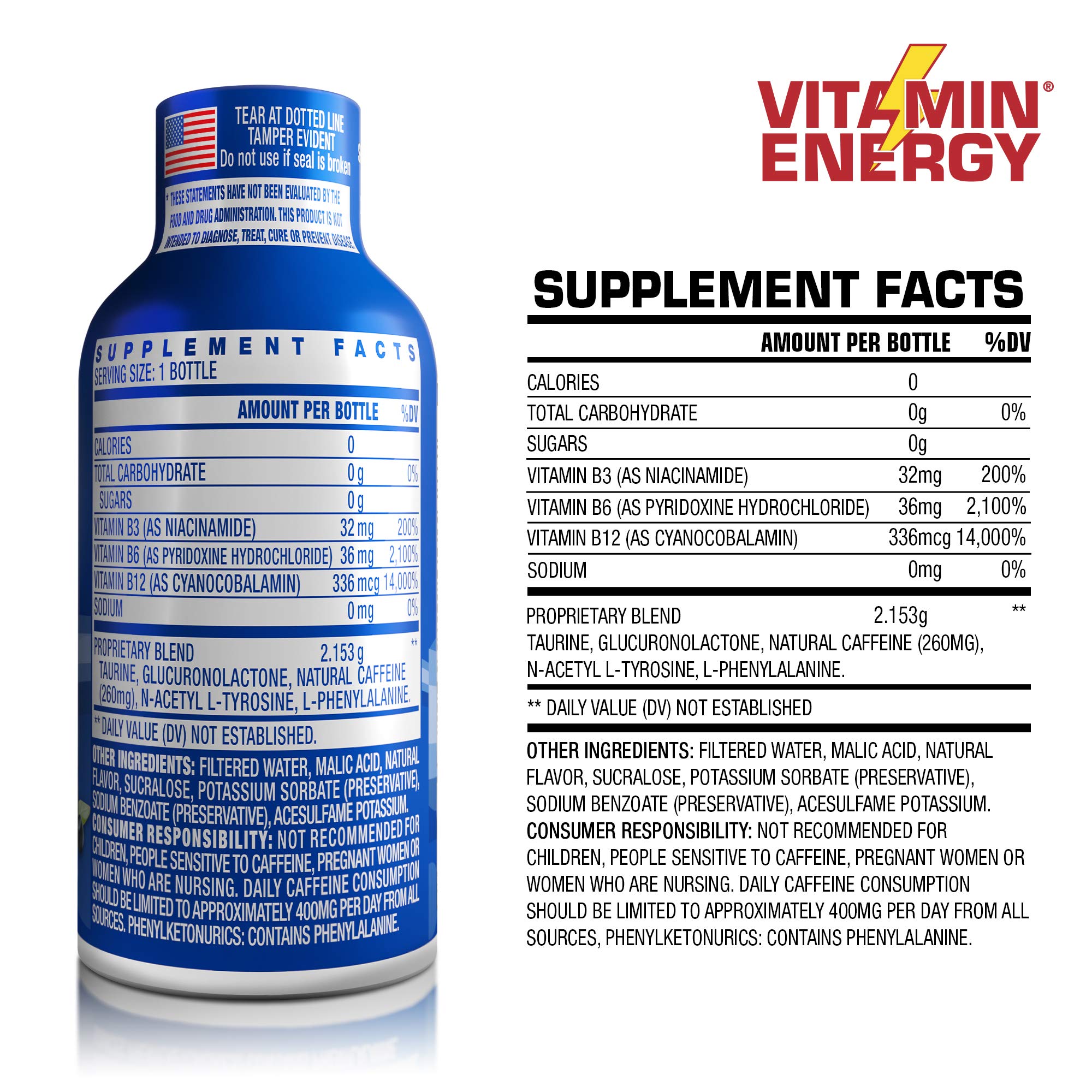 Vitamin Energy B12 Energy Drink Shots, Acai Pomegranate Flavor, Up to 7