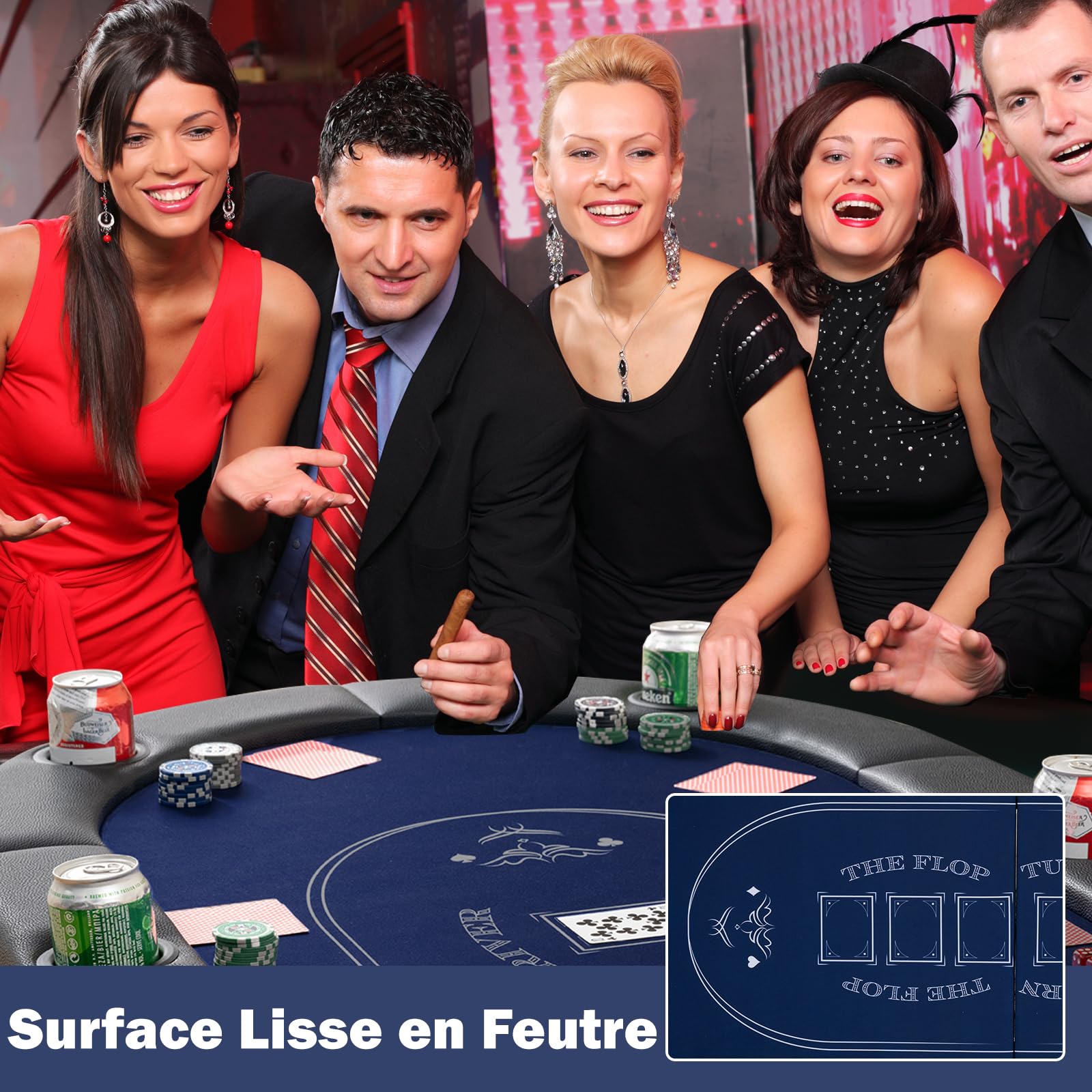 GOPLUS Table de Poker Pliable 8 Joueurs, Table de Jeu de Société 182 cm, 8 Porte-gobelets en Métal, Rampes Rembourrées, Table de Blackjack Texas Hold'em, pour Soirée en Famille (Bleu)
