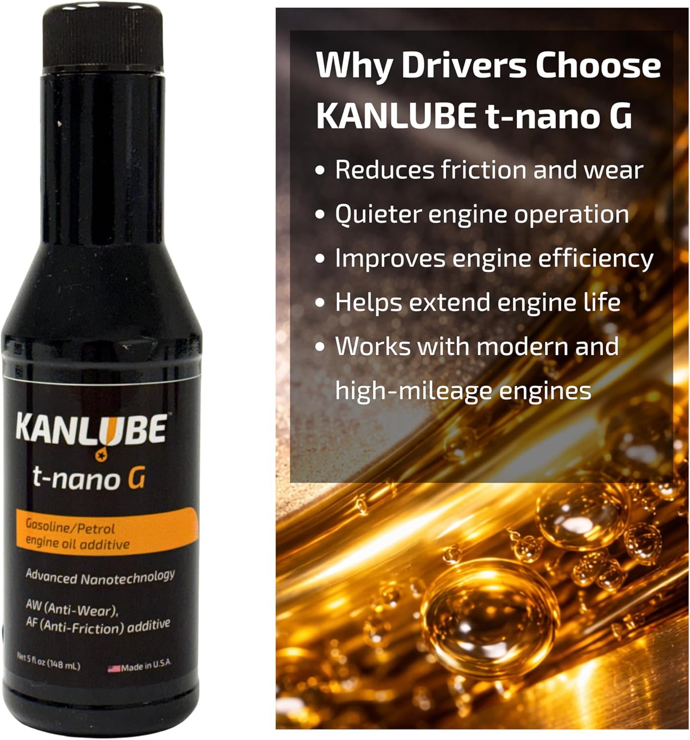 t-nano G Engine Oil Additive for Gasoline Engines – WS₂ & MoS₂ Nano Lubrication Technology – Anti-Friction & Anti-Wear Oil Treatment