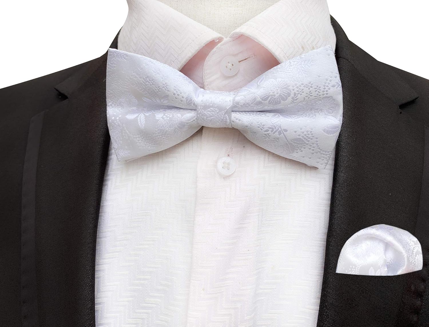 Miniatura 2 de Juego de pajaritas preatadas para hombre y niño, diseño floral de lujo con bolsillo cuadrado