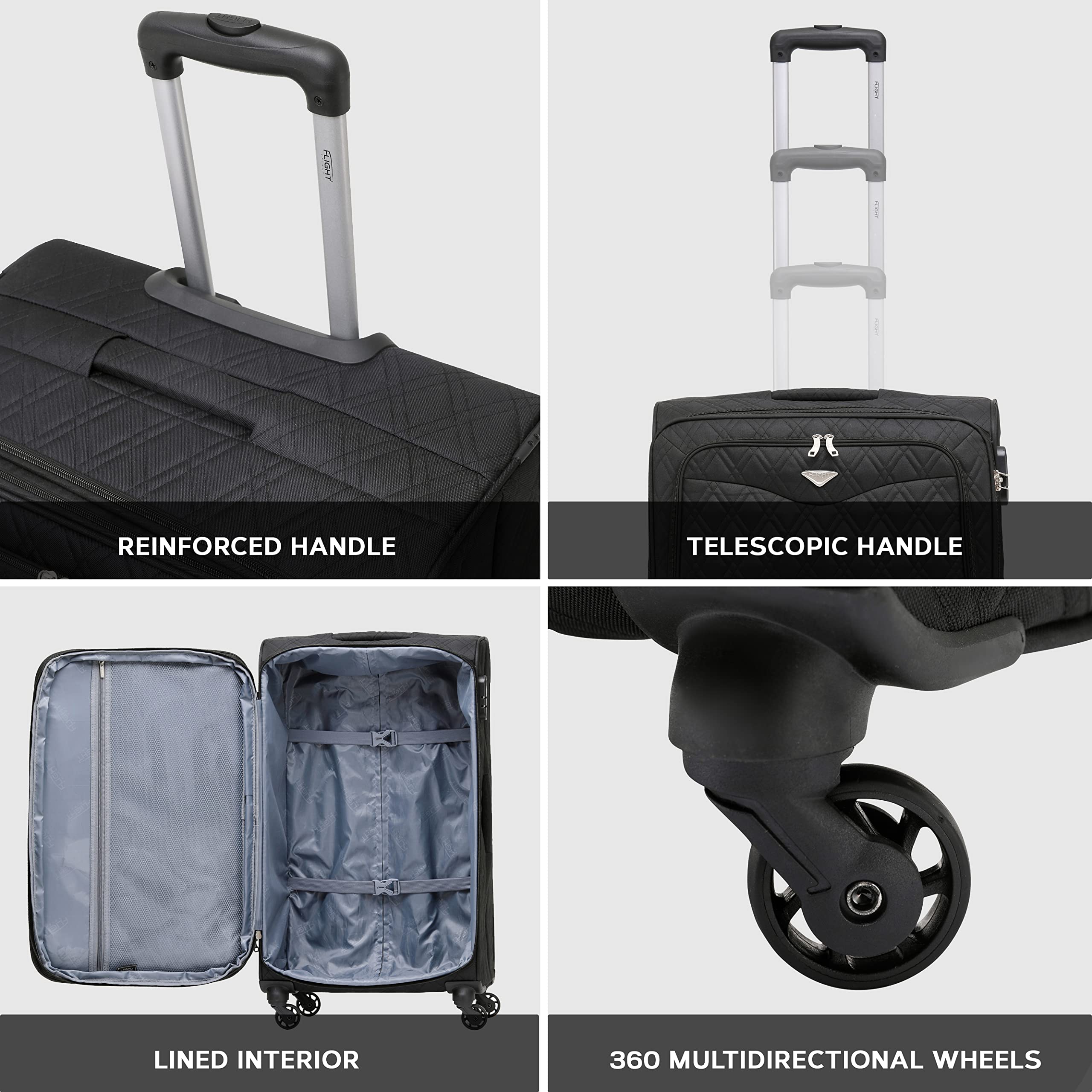 Flight Knight Lightweight 4 Wheel 800D Soft Case Quilted Suitcases Anti Crack Cabin & Hold Luggage Options Approved for Over 100 Airlines Including easyJet, BA & Many More! — view 7