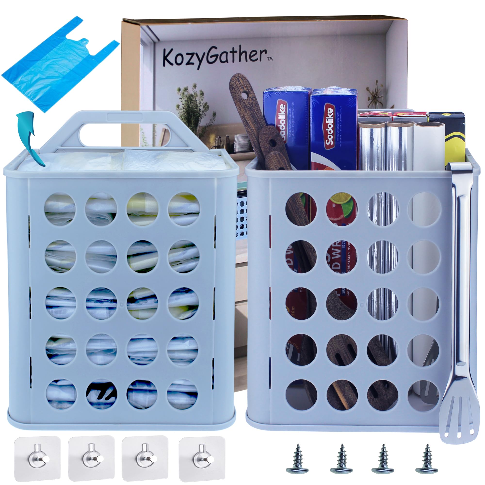 KozyGather Plastic Bag Holder (2sets/pack) Grocery Bag Holder Dirty clothes basket and kitchen organizer.…