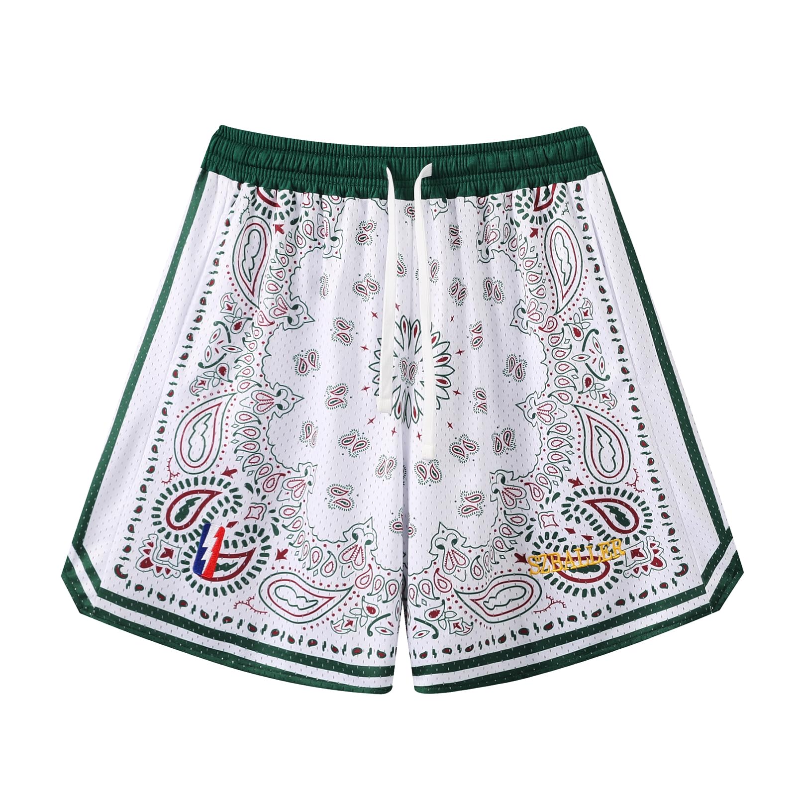 BOOMLEMON Men's Basketball Shorts Workout Athletic Paisley Shorts Mesh Print Running Short Pants