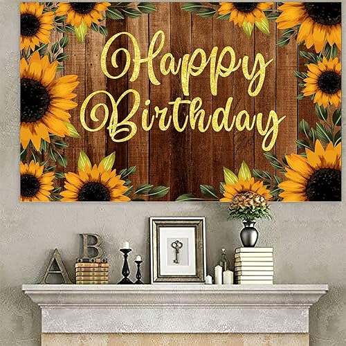 Miniatura 4 de Cartel de madera rústica con diseño de girasoles de feliz cumpleaños, girasoles, flores, decoración de fiesta temática de otoño, decoración para