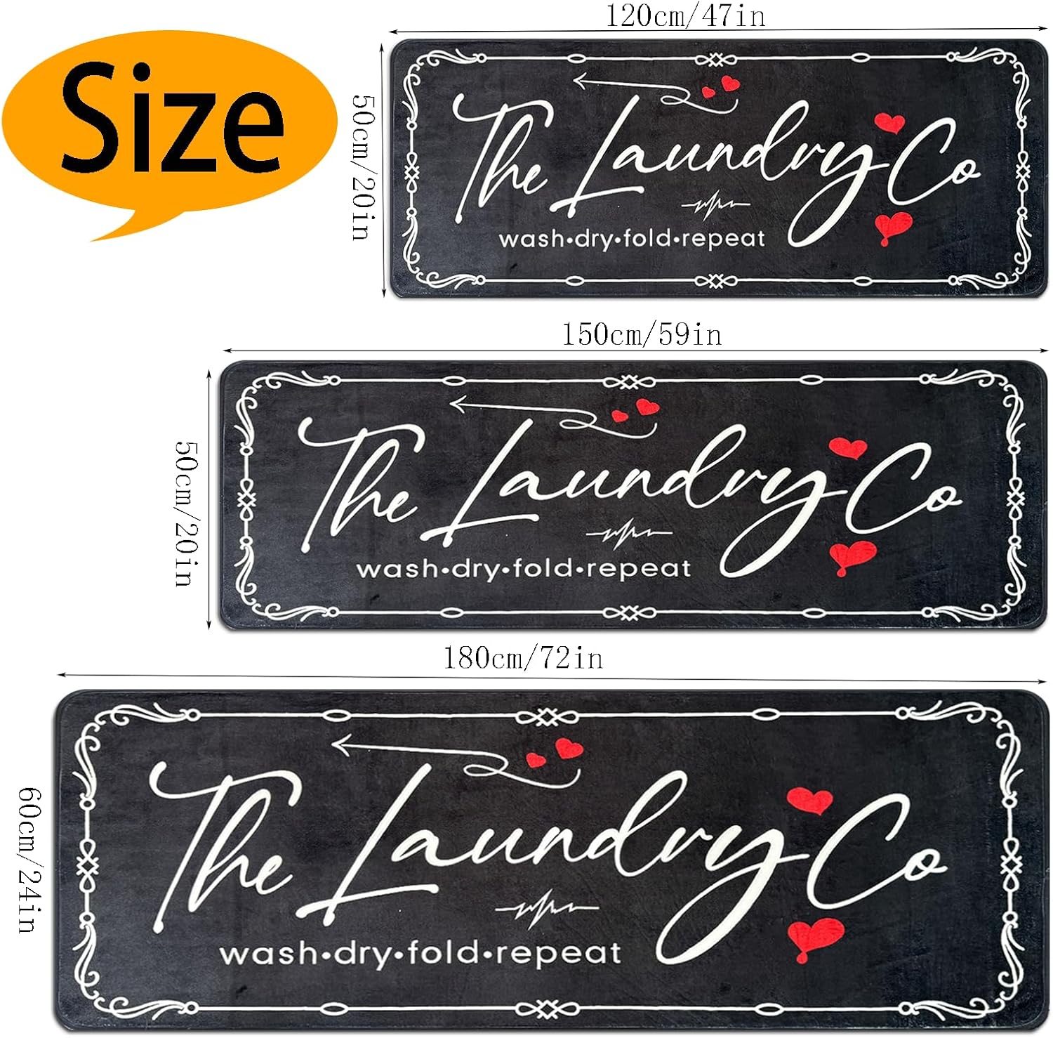 Laundry Room Rug Runner, 24" X 72" Laundry Organization Waterproof Non Slip Mat Text Design Rug Machine Washable Large Bathroom Rugs Stylish Versatile Laundry Room Rugs Decor