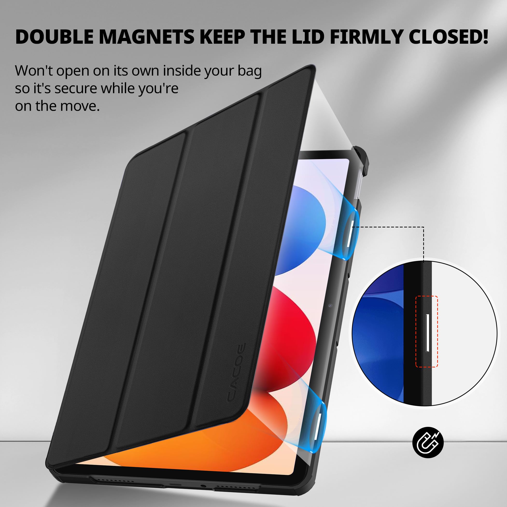 CACOE Funda para Xiaomi Redmi Pad 2 Pro 12.1 2025 con Protector de Pantalla | Funda con Protector de Pantalla, Diseño Ultrafino de Cuero PU con Función Atril, Negro