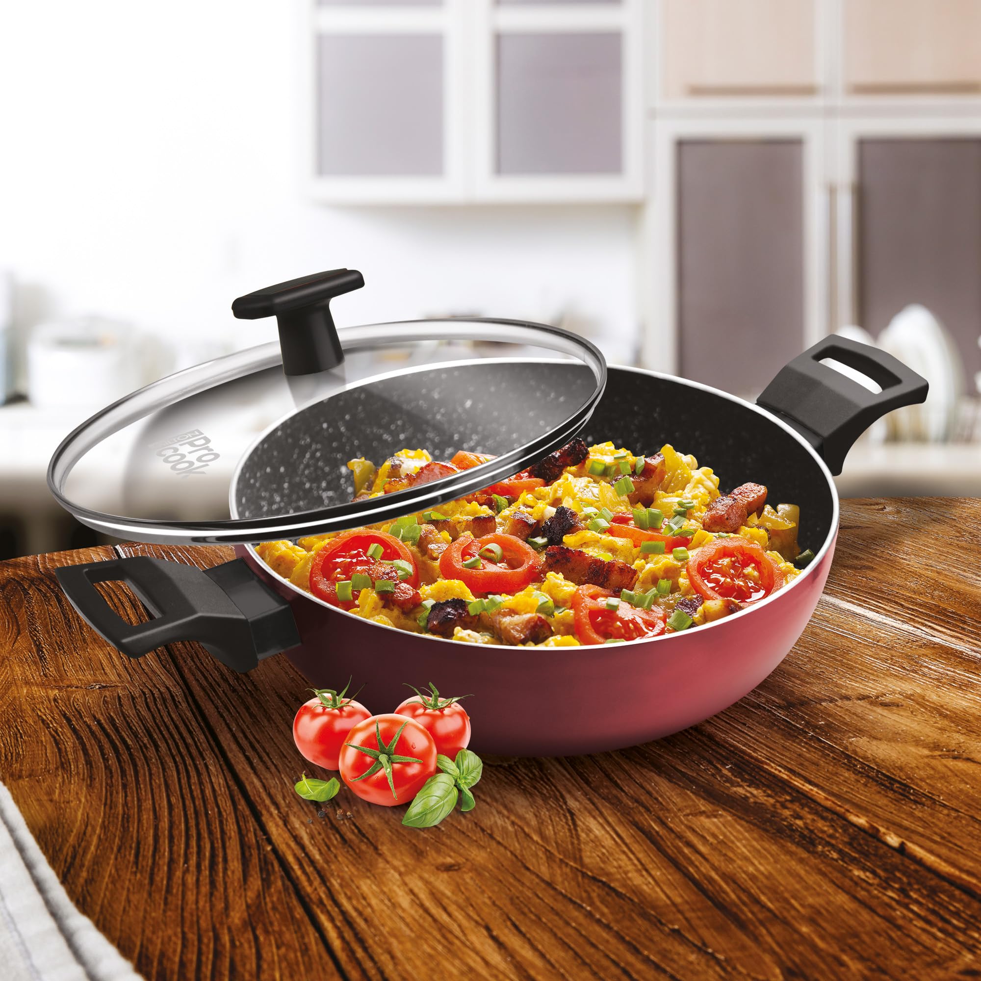 MILTON Pro cook Granito Induction Kadhai with Lid, 22 cm / 2.1 Litre, Burgundy | 2 Years Warranty 3