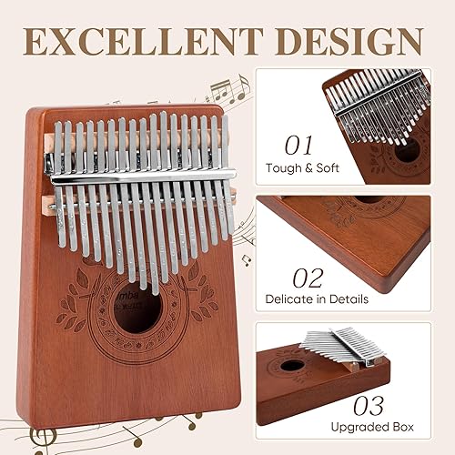 Vista 3 de Kalimba - Piano de pulgar de 17 teclas: pianos portátiles de dedo Mbira, regalos musicales para niños, adultos principiantes, piano de mano