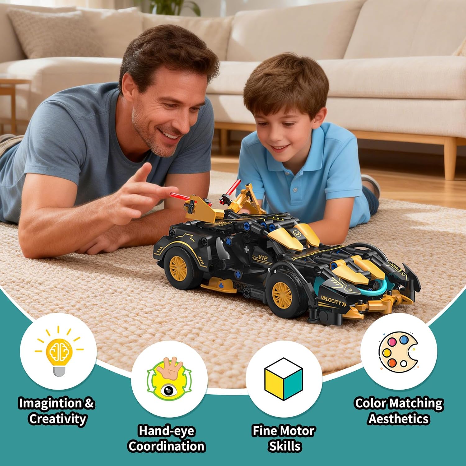 Racing Car Building Set, 1:18 MOC Building Car Toy – Car Building Kit for Boys' Birthday Gift Car Model, Sports Car Construction Kit for Ages 6+