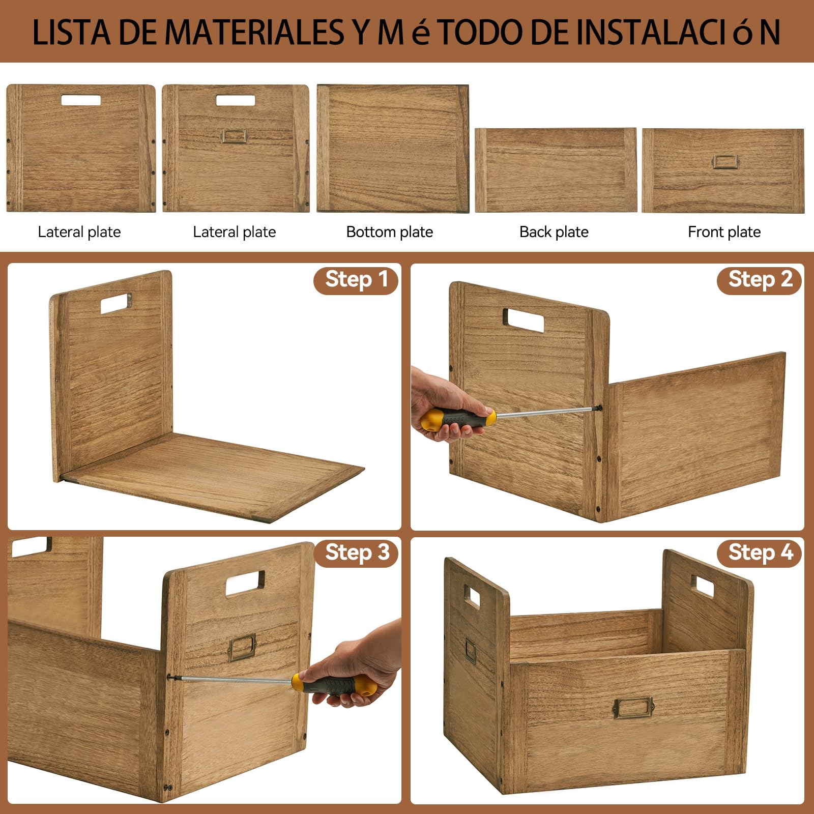 KIRIGEN Caja para Vinilos, Caja de Madera para Discos LP, Marrón oscuro