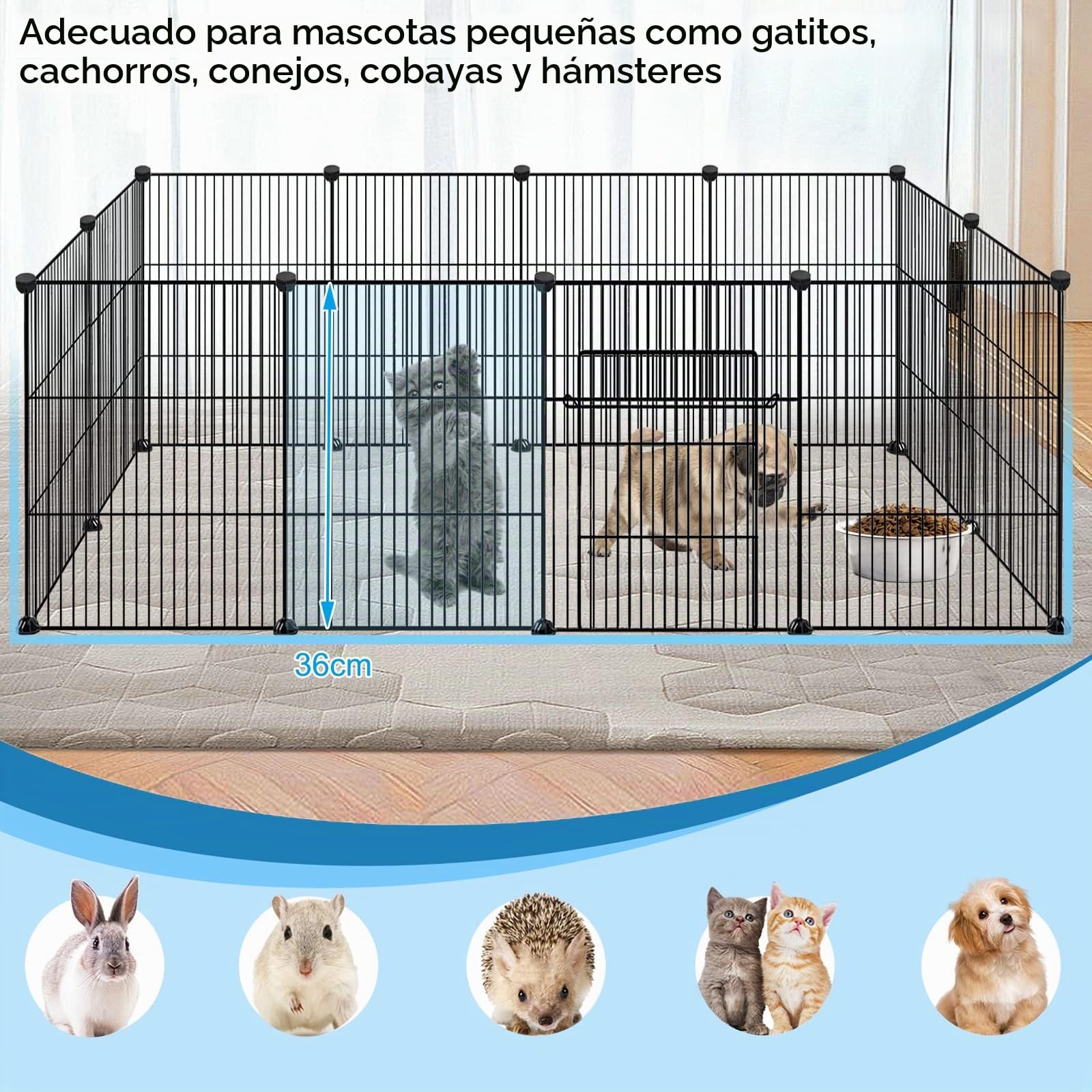 UISEBRT - Juego de 12 recintos para conejitos y conejillos de indias, jaula para animales pequeños con puerta, recinto para cachorros y animales pequeños, interior y exterior, 35 x 35 cm