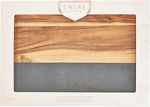 Vista 101 de Twine Juego de tablas de queso de acacia y pizarra, cuencos y cuchillos para charcutería, bandeja de queso de pizarra para quesos de madera, juego