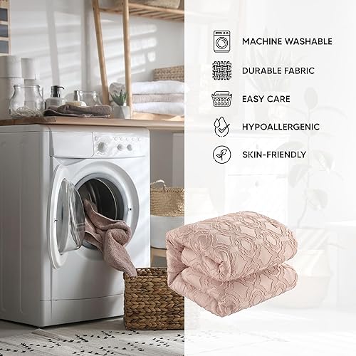 Miniatura 4 de Chic Home Jane - Juego de edredón de 5 piezas con clip, diseño geométrico de cuadrifolio jacquard, fundas de almohada decorativas incluidas, King,