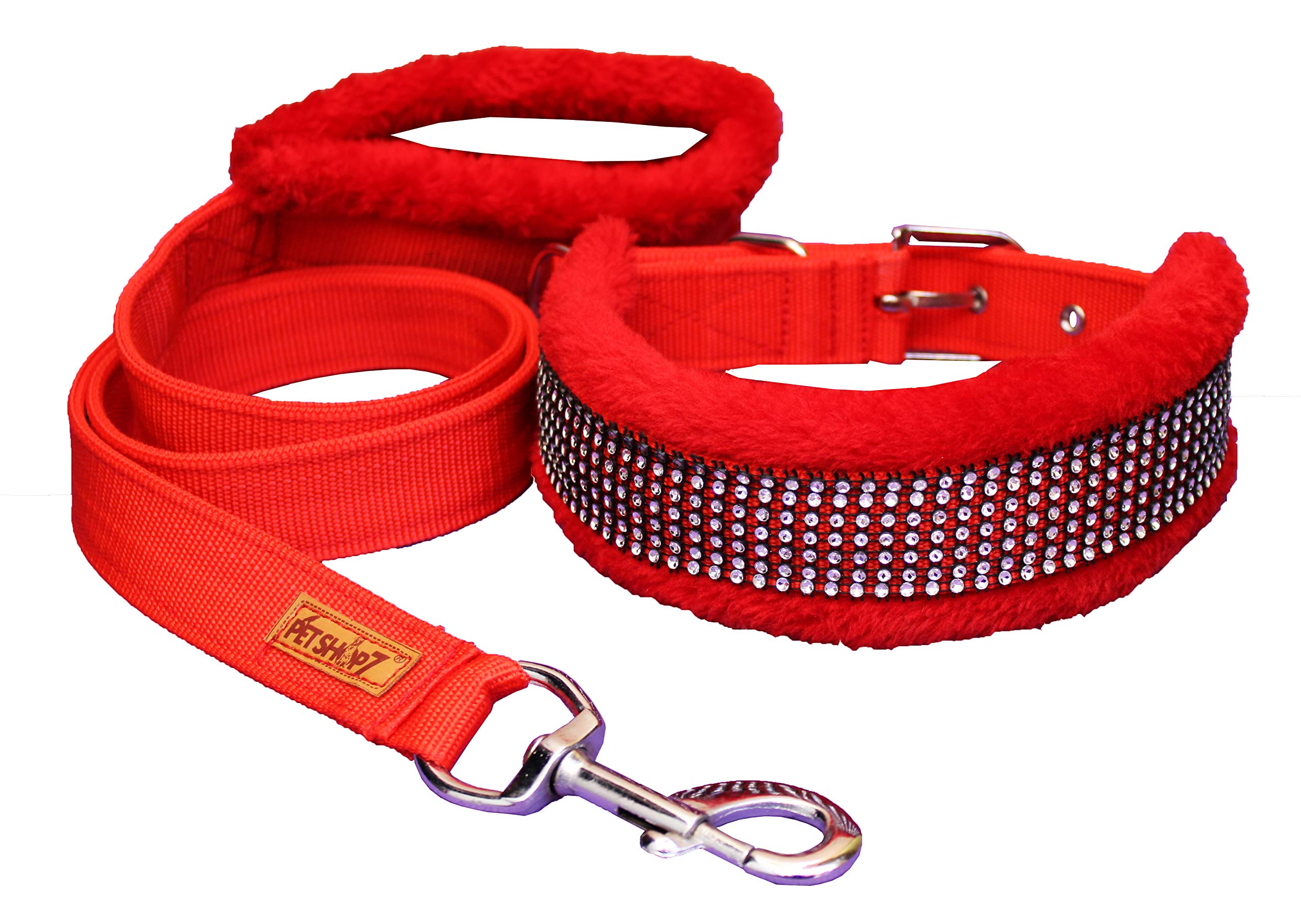 Petshop7 Nylon Nug Fur Padded Dog Collar & Dog Leash - Large (Adjustable Neck Size : 16-20inch) Red (B083ZBPPKV) Amazon Price History, Amazon Price Tracker