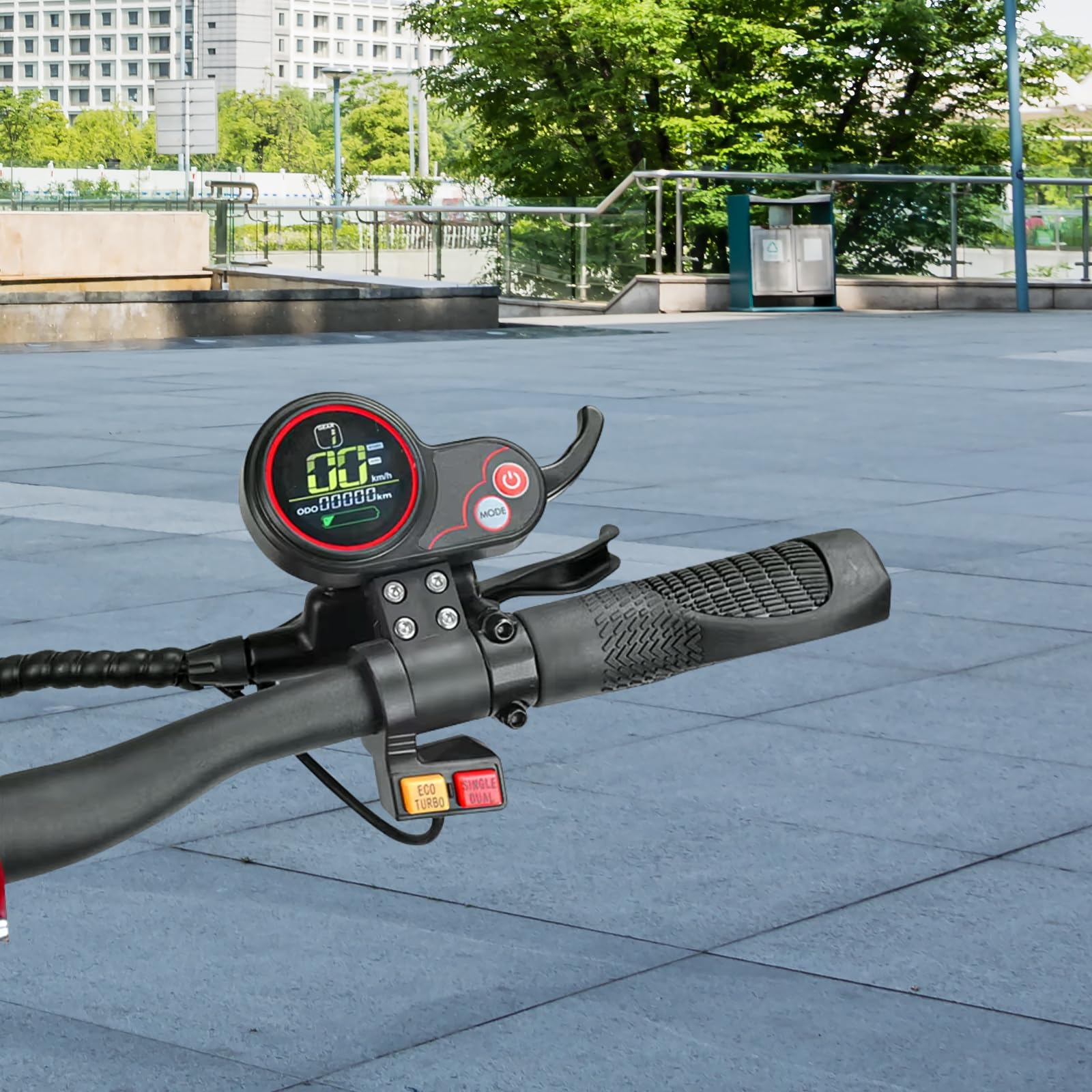 QS-S4 36V-60V Accélérateur pouce avec écran LCD et clé de verrouillage d'allumage compatible et adapté pour les scooters électriques Zero 8, 9, 10, 8X, 10X - Affichage 6 broches Pièces de