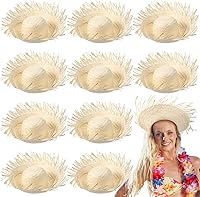 Hercicy 10 Pack Adult Hawaiian Luau Straw Hats - Beachcomber Pava Hats for Parties, Costumes, Beach & Luau Decor