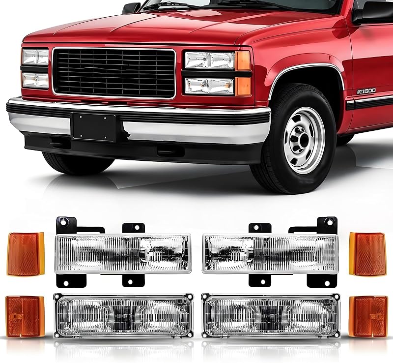 Conjunto de faróis halógenos corkiauto para GMC C/K, Suburban, Sierra e Yukon 1994–1998 – Kit