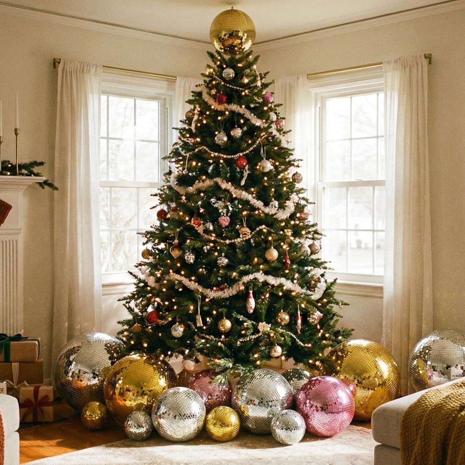 16 Inch Mirror Disco Ball lamp, Gold 16" Disco Ball Decor Hanging Disco Ball for Party Wedding Holiday Home Decoration, Replacement Mirror x 20pcs, Gold, 16inch