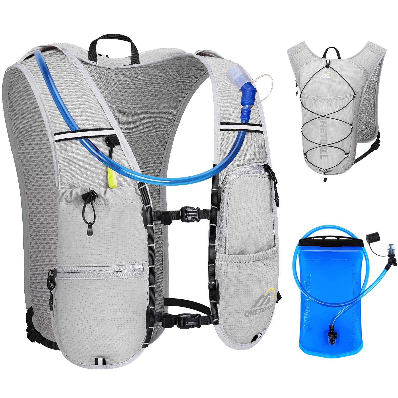 ONETOALL Running Vest Women with Water Bladder 2L, 6L Reflective Hydration Backpack Mens, Lightweight 150g for Trailrunning Hiking Marathon, Light Grey with Water Bladder — image 1