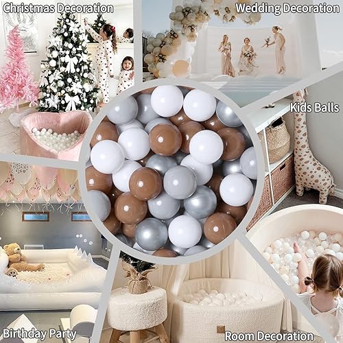 Miniatura 6 de GOGOSO 100 bolas de plástico sin ftalatos y BPA para niños pequeños y niños, accesorios para la casa de juegos, café, gris perla, gris y blanco