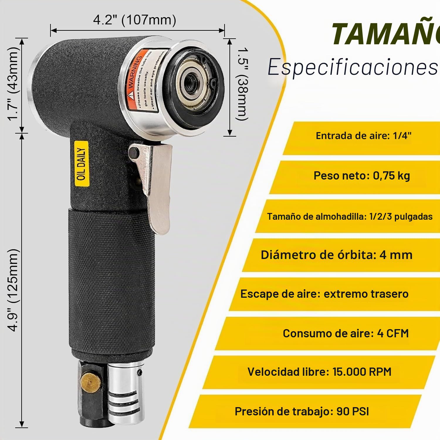 SI FANG Mini pulidora de aire comprimido, lijadora excéntrica de 25/50/75 mm, con 3 platos de lijado, 60 piezas de papel de lija, lijadora de aire comprimido para pulido de coches