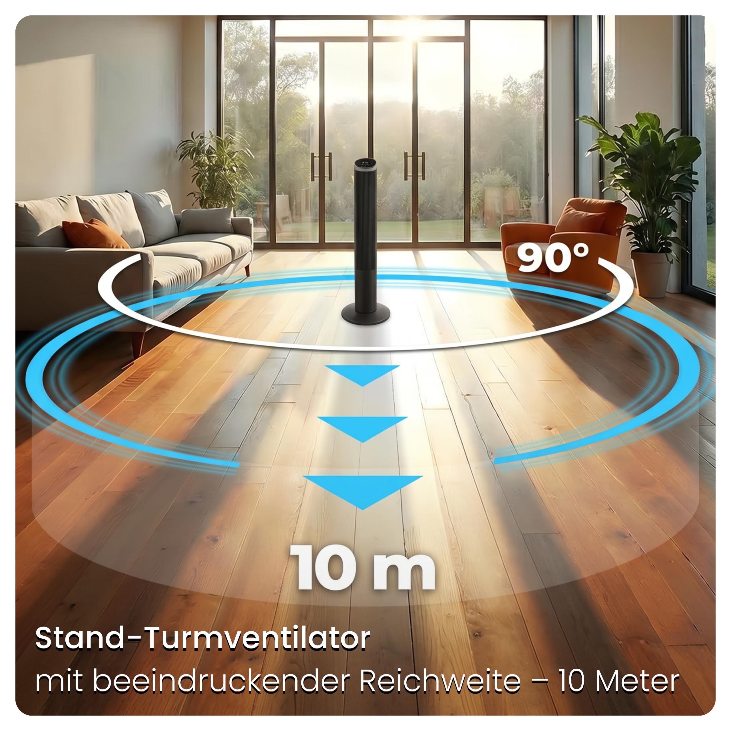 Turmventilator 102cm Standventilator mit Ionisator & Aroma-Clip IONIC, 5,8 m/s Wind, 90° Oszillation, 15h Timer, LED Display mit Temperaturanzeige, 55W, Tower Fan, Ventilator