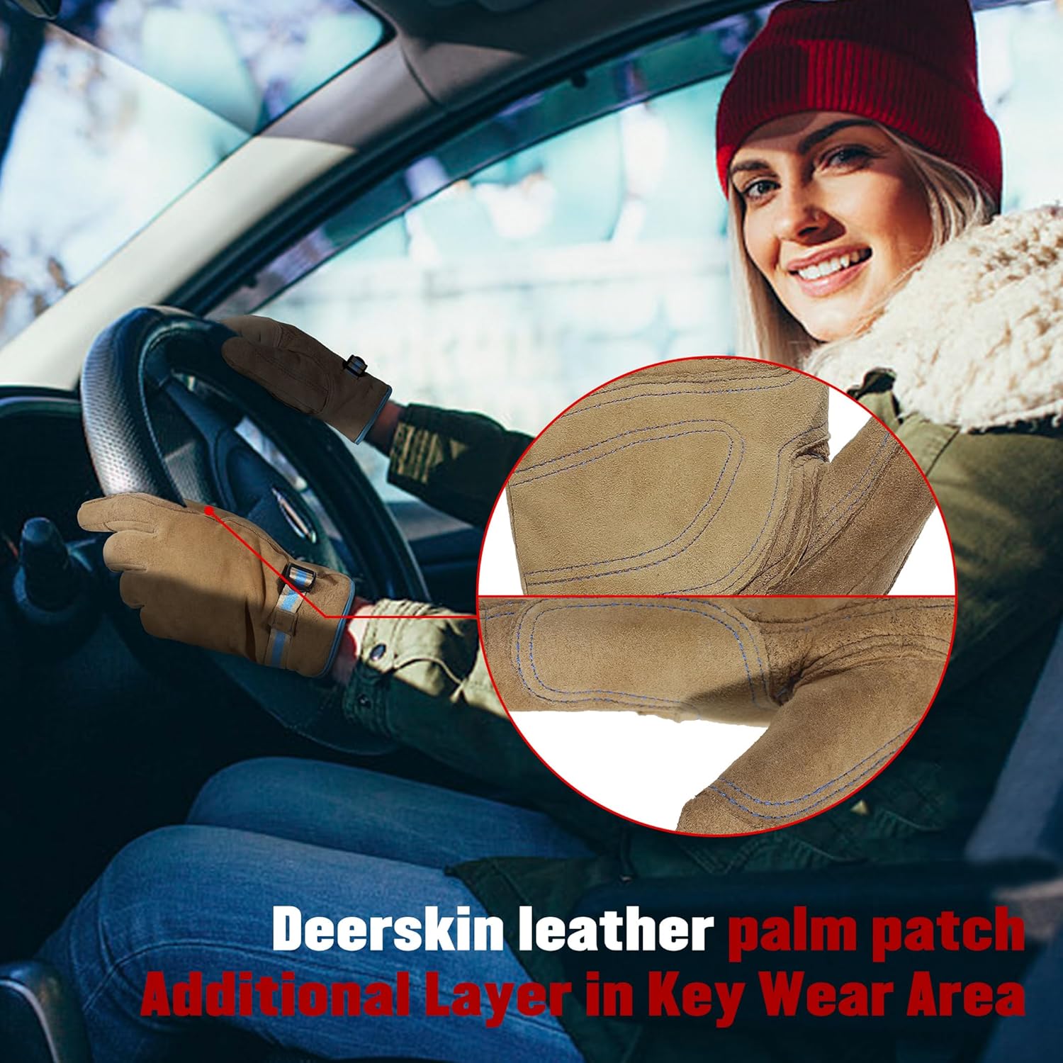 HANDLANDY Winter Work Gloves for Men Women, Water Repellent Cold Weather Insulated Genuine Leather Work Gloves - Image 5