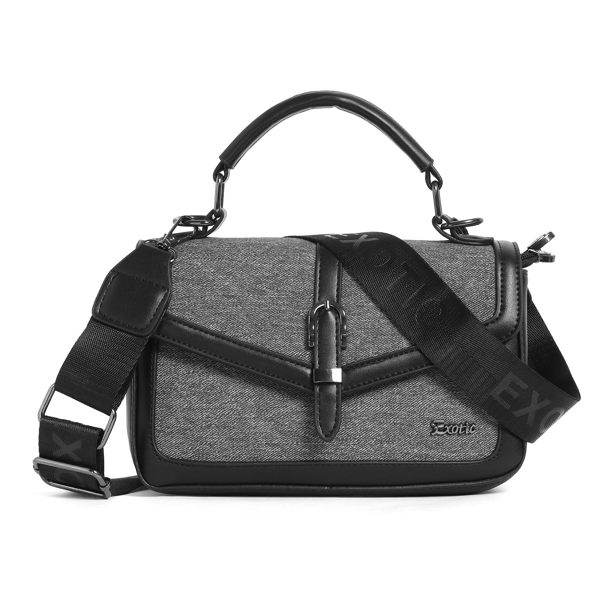Premium Denim Textured Sling & Hand Bag with Dual Compartments, Adjustable Shoulder Strap & Elegant Flap Design-image-5