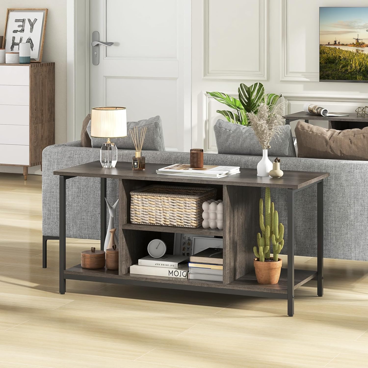 Giantex TV Stand for TV Up to 50” TVs, Entertainment Center with Charging Station, USB & Type C Ports, Adjustable Shelf, Cable Holes, Media Console Table for Living Room Bedroom, TV Cabinet