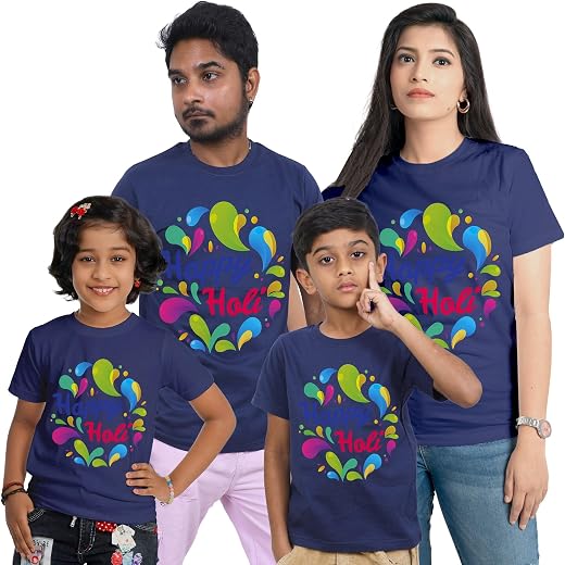 happyholi31 Happy Holi T-Shirt for Family Men Women Couple Kids, Navy, 100% Cotton - (Single Piece only - not a Combo Pac...