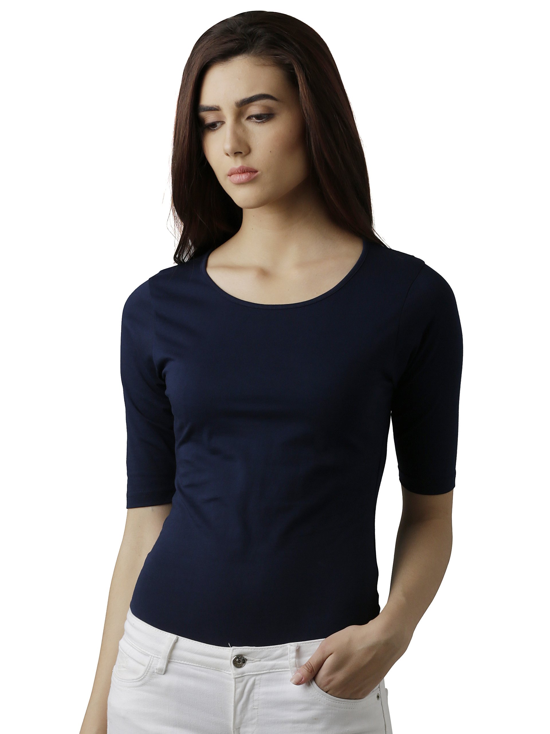 Women's Cotton Round Neck Half Sleeves Solid Bodysuit