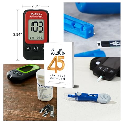 Premier Glucose Monitor Starter Kit with Strips, Lancets & Lancing. Full Diabetes Testing Bundle with Luall's 45 Diabetes Decoded