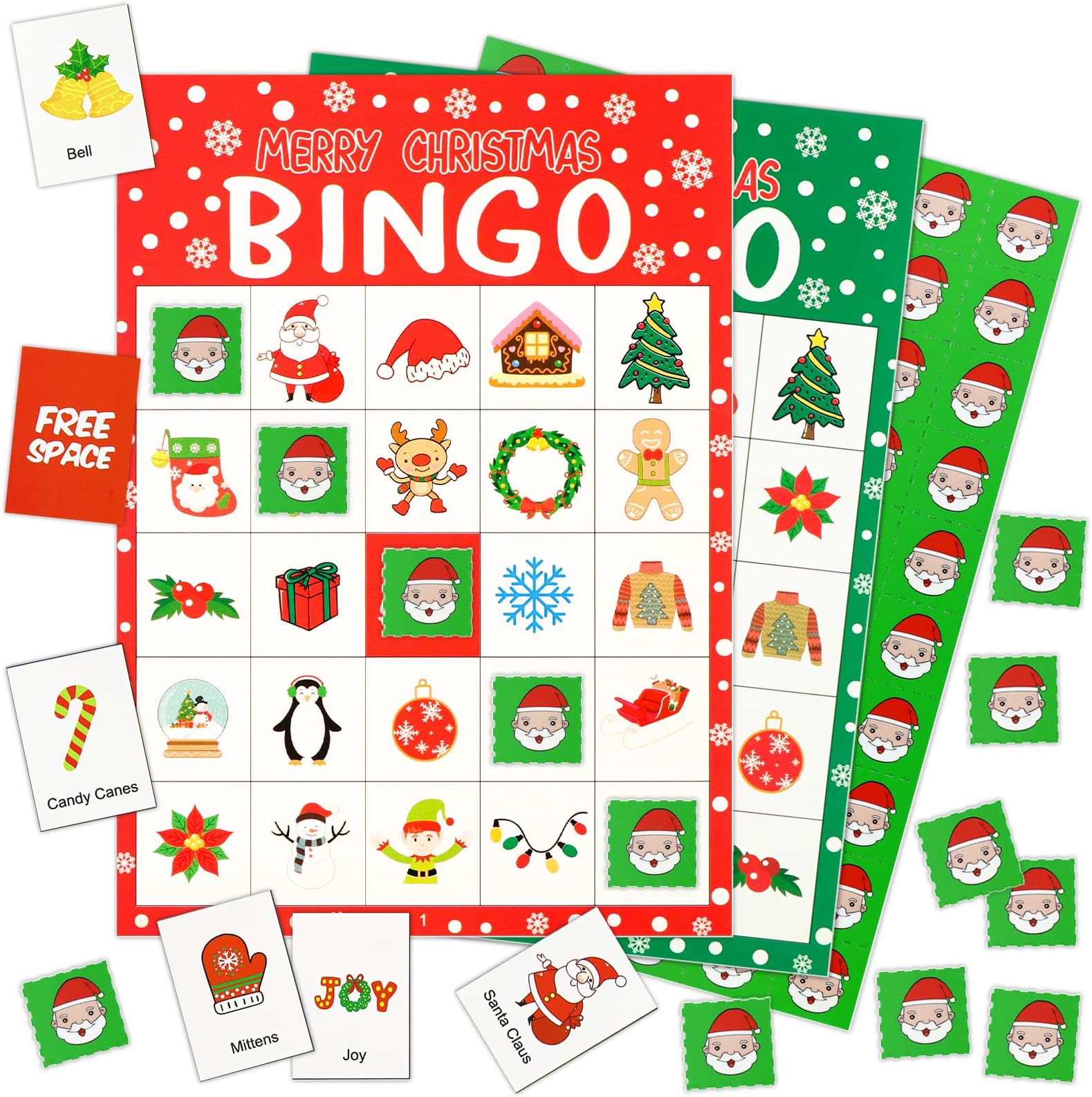 Christmas Bingo Game Cards 24 Players for Kids Party Games Classroom Home Activities