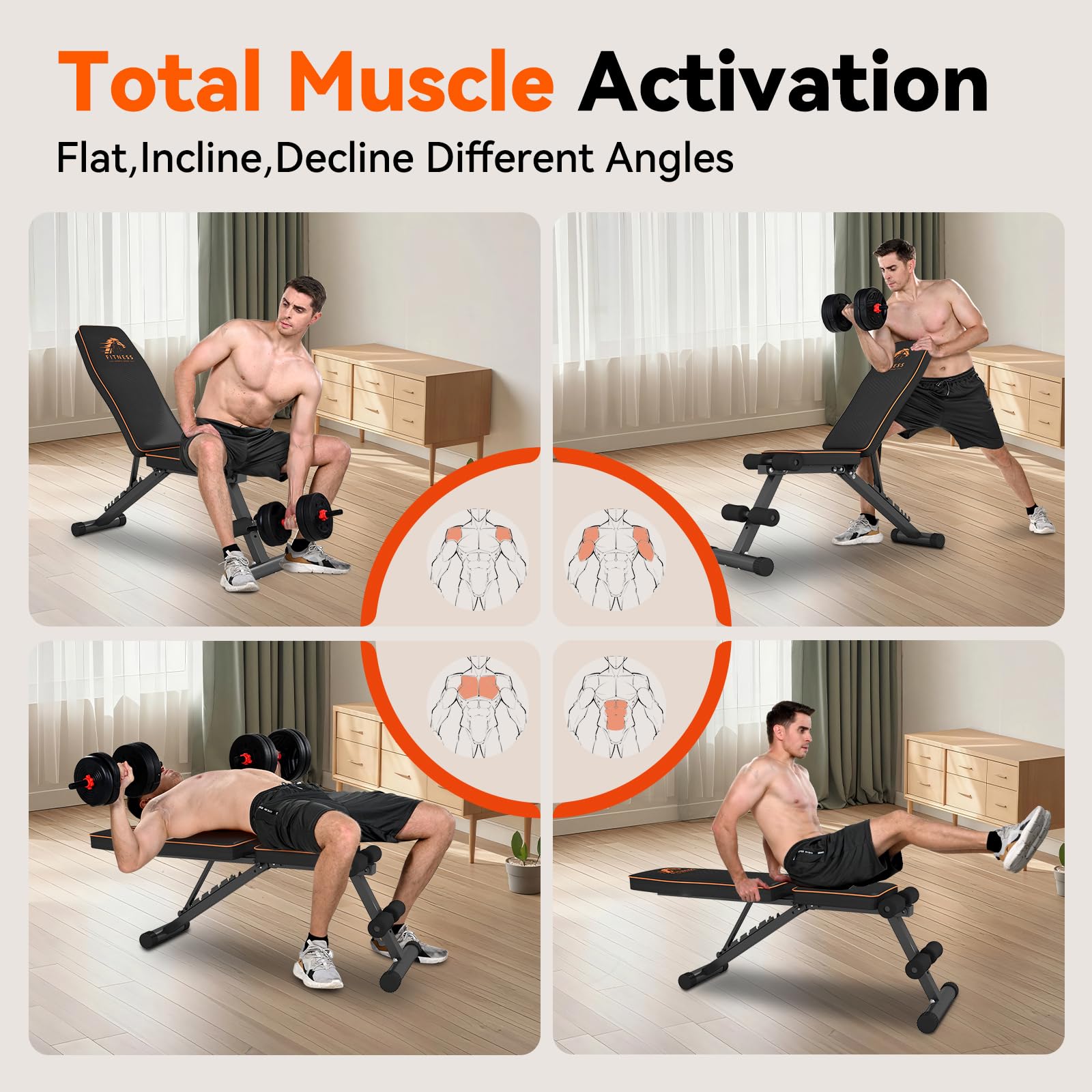 Banco musculación plegable Banco de pesas ajustable con 8 posiciones respaldo ajustable Banco de gimnasio capacidad de peso 300KG